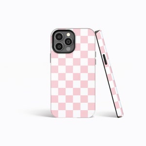 PINK WHITE Checkered Premium Phone Case | iPhone 16/15/14/13/12 Pro Max MagSafe | Galaxy S24/S23/S22/S21 Ultra | Pixel 6/7 Pro | Slim Tough
