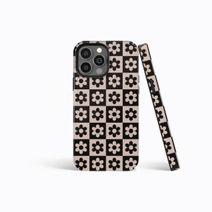 BLACK BEIGE Floral Checkered | Protective Phone Case | iPhone 15/14/13/12/11 Pro Max MagSafe | Galaxy S23/S22/S21 Ultra | Pixel 6/7 Pro