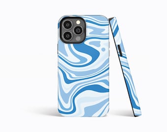 BLUE SWIRLS Fluid Design Phone Case | iPhone 15/14/13/12/11 Pro Max MagSafe | Galaxy S23/S22/S21 Ultra | Pixel 6/7/8 Pro | Slim Tough Cover