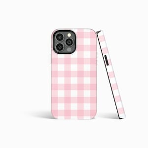 LIGHT PINK Plaid Checkered Hard Phone Case | iPhone 16/15/14/13/12 Pro Max MagSafe | Galaxy S24/S23/S22 Ultra | Pixel 7/8 Pro | Slim Tough