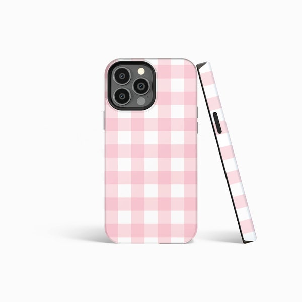 LIGHT PINK Plaid Checkered Hard Phone Case | iPhone 15/14/13/12/11 Pro Max MagSafe | Galaxy S23/S22/S21 Ultra | Pixel 7/8 Pro | Slim Tough