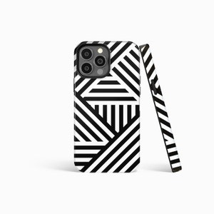 BLACK WHITE Divert Stripes Matte Phone Case | iPhone 15/14/13/12/11 Pro Max Xs MagSafe | Galaxy S23/S22/S21 Plus Ultra | Slim Tough Hard