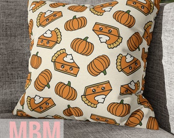 Kawaii Pumpkin Pie Pillow Cover, Thanksgiving Dessert Decor, Autumn Fall Pie Pillow, Cute Autumn Decor