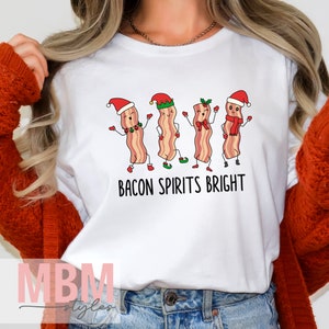 Bacon Spirits Bright Shirt, Cute Bacon Lover Tee, Breakfast Shirt, Funny Holiday Illustration Tee, Cute Christmas Shirt