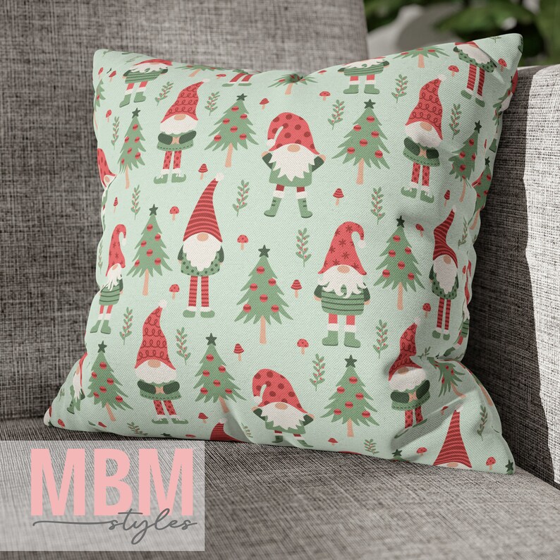 Christmas Gnomes Pillow Cover, Cute Holiday Gnome Pillow Design