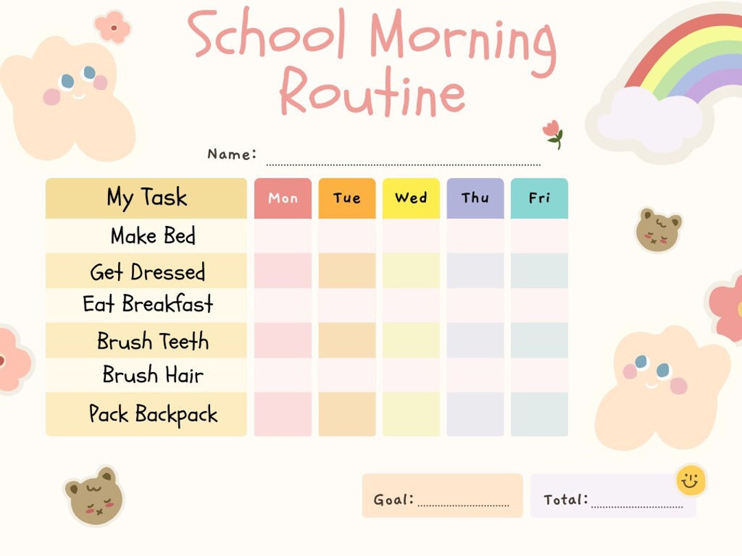 Kid's Morning Routine Chart Instant Download, Kindergartener Morning ...