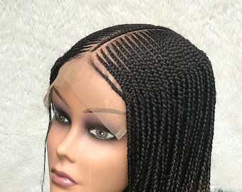 Tribal style cornrow human hair base full or 7” by 7” lace cornrow braided wig