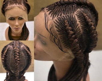 Human hair based Full Lace cornrow wig