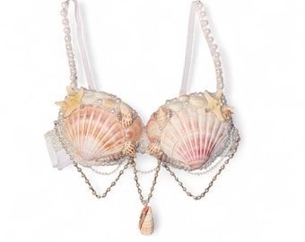 1.Handmade shell bra with dangling pearls