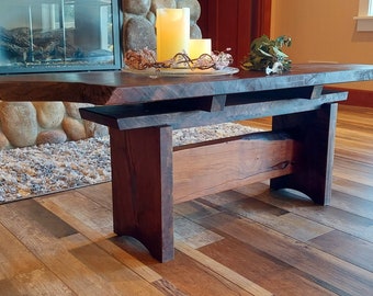 Oregon Black Walnut and Camellia coffee table, entry table, foyer table, bench
