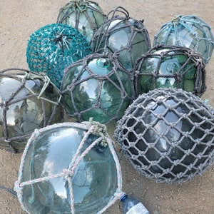 11 to 12 inch diameter Japanese Fishing floats with nets. Choose options at checkout