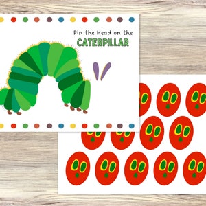 Very Hungry Caterpillar Birthday, Party Game, Pin the Head on the Caterpillar - Digital files