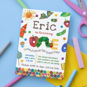 Hungry Caterpillar - Invitation - First Birthday - Second Birthday - Third Birthday