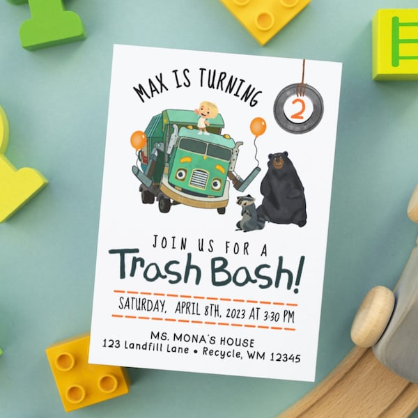 Trash Truck Birthday - Invitation - Trash Truck show - Toddler Birthday - Donny & Walter