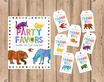 Etiquetas de agradecimiento de cumpleaños de oso pardo: bolsas de regalo para fiestas (descarga digital)