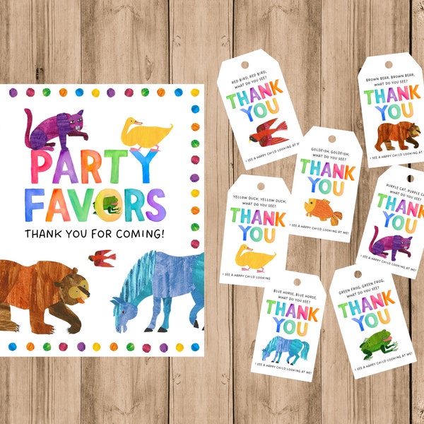 Brown Bear, Brown Bear - Thank You Tags - Birthday - Party Favors
