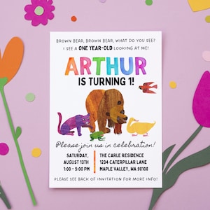 Brown Bear Birthday Invitation: First Birthday Party (Digital File)