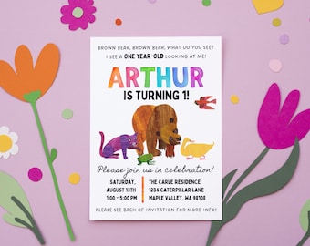Brown Bear Birthday Invitation: First Birthday Party (Digital File)