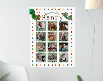 Tablero de hitos del primer cumpleaños de La Oruga Muy Hambrienta (Plantilla editable)