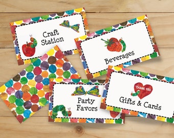 Very Hungry Caterpillar - Folded Place Cards - Party Labels - Instant Download - Editable Template - Birthday Party - Baby Shower