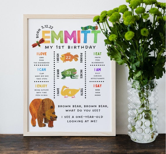 Brown Bear 1st Birthday Milestone Poster (Digital File)