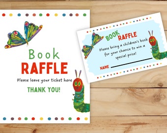 Hungry Caterpillar Book Tombola Ticket und Schild - Baby Birthday Party - Very Hungry Caterpillar