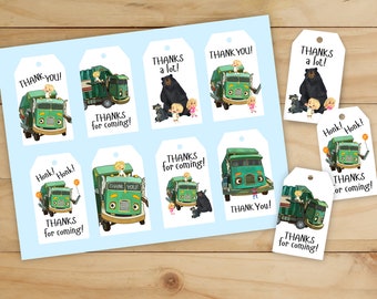 Trash Truck - Birthday - Thank You Tags - Trash Truck show - Party Favors