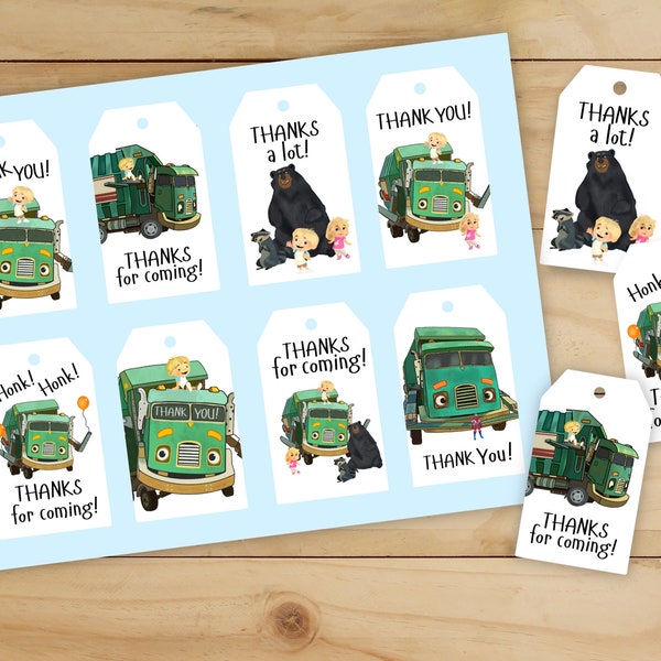 Trash Truck - Birthday - Thank You Tags - Trash Truck show - Party Favors