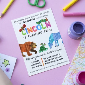 Brown Bear Birthday Invitation: Very Hungry Caterpillar Theme (Digital File)