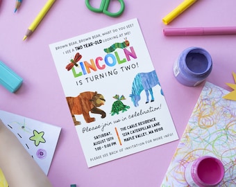 Brown Bear Birthday Invitation: Very Hungry Caterpillar Theme (Digital File)