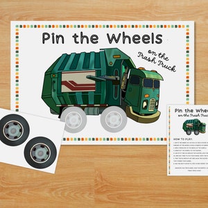 Trash Truck Birthday Party Game - Pin The Wheels on the Trash Truck - Trash Bash - Poster