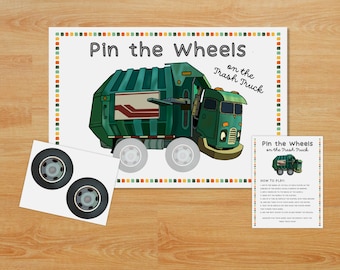 Trash Truck Birthday Party Game: Pin the Wheels Poster (PDF) Digital Download