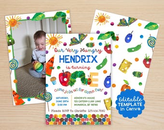 Hungry Caterpillar Birthday Invitation: Photo Option (Digital File)