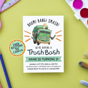 Trash Truck Show - Birthday Invitation - Trash Bash - Editable Template