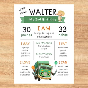 Trash Truck Birthday - Milestone Poster - Trash Truck Show - 2nd birthday