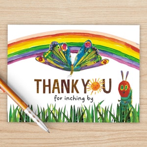 Rainbow Very Hungry Caterpillar Thank You Card (folded and flat), Birthday, Butterfly, Instant Download, Printable