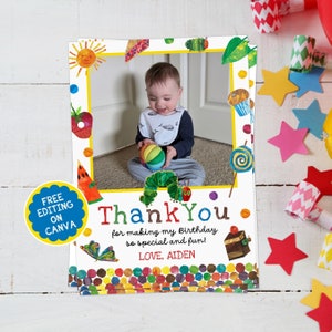 Very Hungry Caterpillar - Photo - Thank You Card  - Birthday - Instant Download - Edit Yourself Template