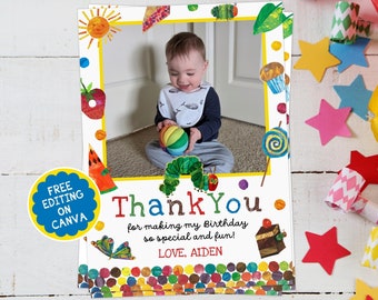 Very Hungry Caterpillar - Photo - Thank You Card  - Birthday - Instant Download - Edit Yourself Template