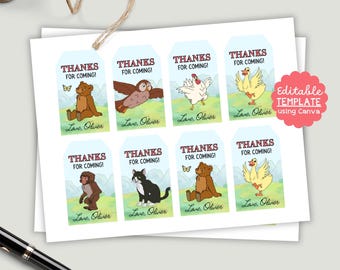 Little Bear - Thank You Tags - Party Favor Tags - Birthday - Toddler - Editable Template