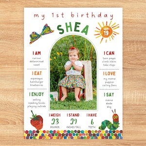 Very Hungry Caterpillar Photo Milestone Board, Milestone Sign, One Year Photo Baby Milestone Board, first birthday