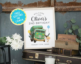 Trash Truck Show - Welcome Sign - Birthday Poster - Editable Template - Digital File