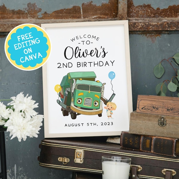 Trash Truck Show - Welcome Sign - Birthday Poster - Editable Template - Digital File