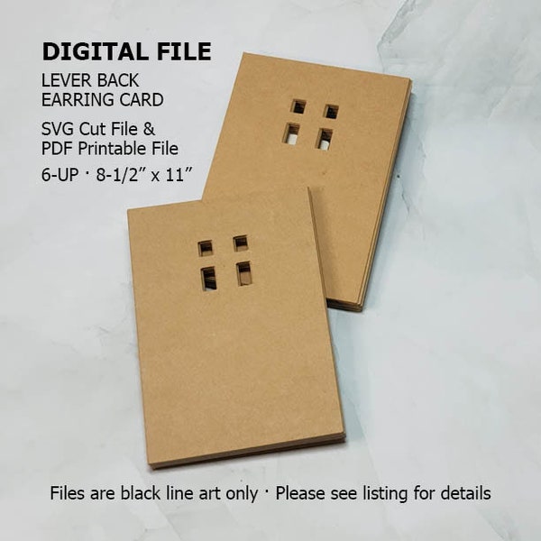 Digital File Lever Back Earring Card SVG Cut File and Black only (no color) PDF Printable Instant Download