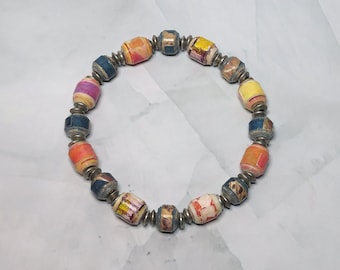 Fall Colors Rondelle Paper Bead Handcrafted Bracelet, Mom Gift, Holiday Gift, Gift for Her, Girlfriend Gift, Sister Gift, Unique Gift