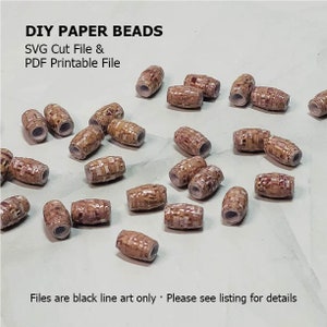 Digital File Handmade Paper Bead DIY Template, 8 mm x 130 mm, SVG Cut File and Black only (no color) PDF Printable Instant Download