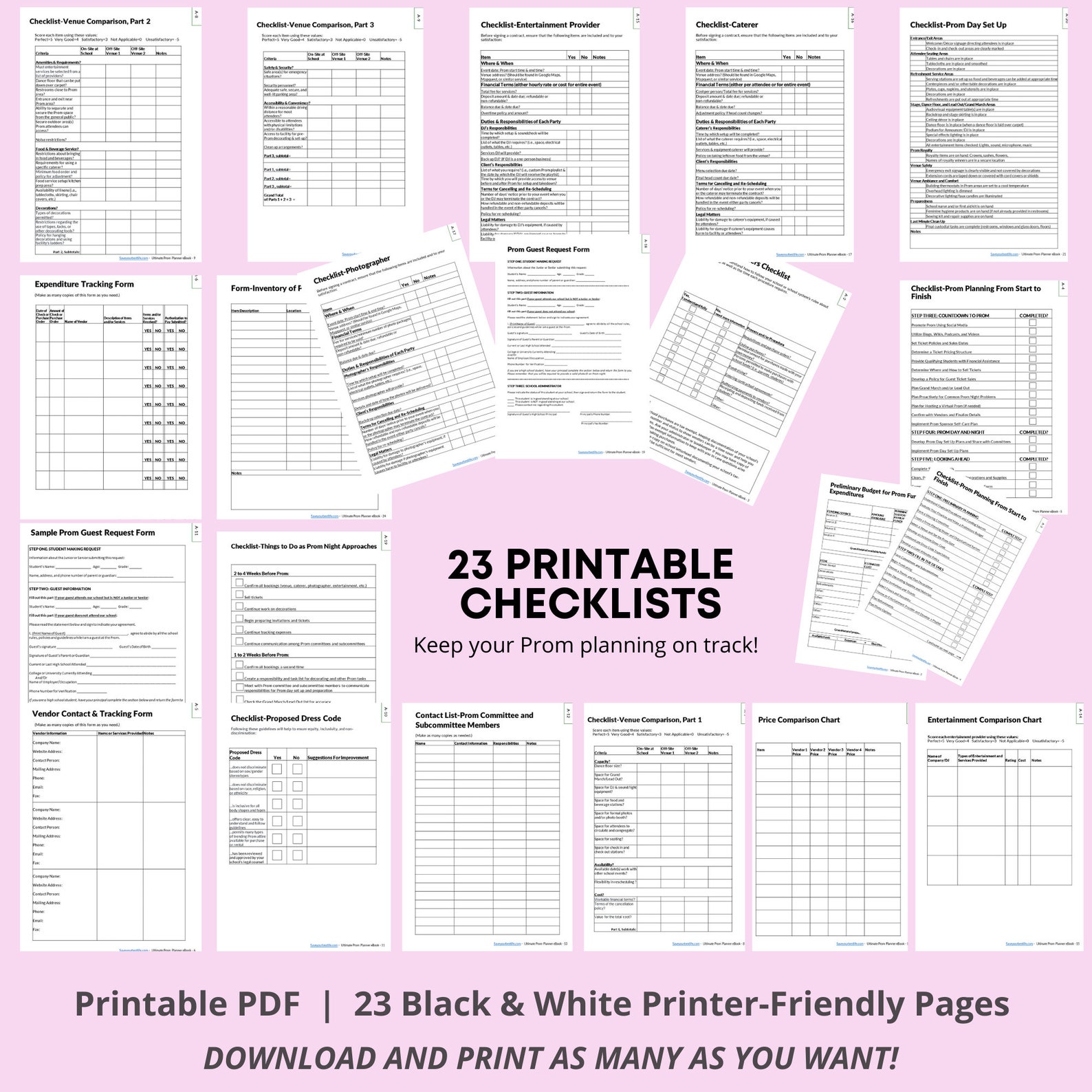 Printable Prom Checklists, High School Prom Planning Checklist, Prom ...