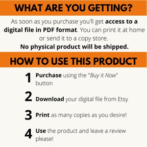 May include: A digital download guide with instructions on how to purchase, download, print, and use a digital product. The guide includes the text "WHAT ARE YOU GETTING?" and "HOW TO USE THIS PRODUCT".