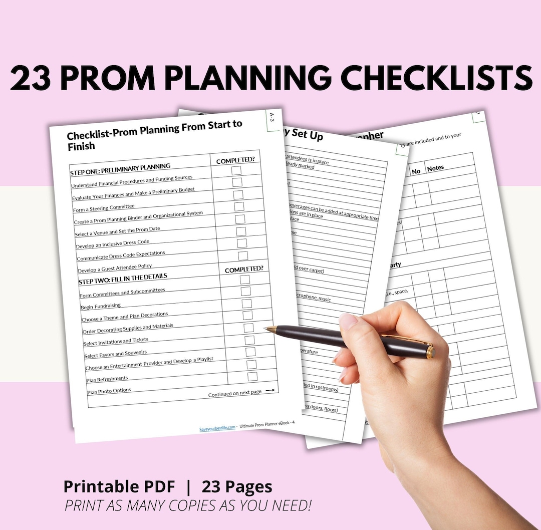 Printable Prom Checklists, High School Prom Planning Checklist, Prom