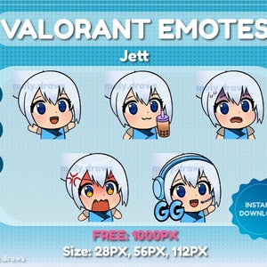 Cute Jett Valorant Chibi, Twitch And Discord Emote Pack, Emotes for Streamer