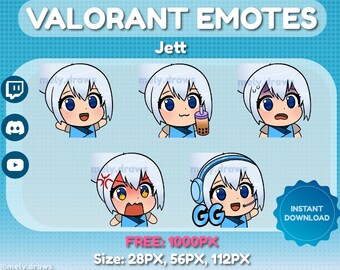 Cute Jett Valorant Chibi, Twitch And Discord Emote Pack, Emotes for Streamer